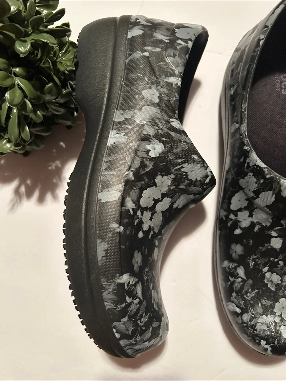 CROCS Black Floral Slip resistant.